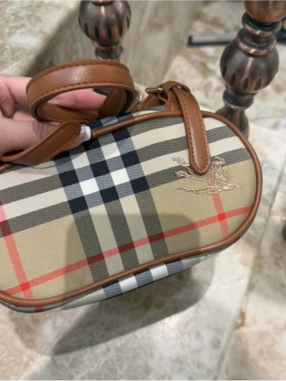 Classic Plaid Backpack with Tan Leather Trim